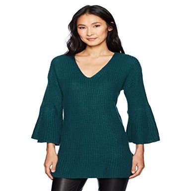 Allison Brittney Women's Oversized Bell 3/4 SLV VNK Shaker Pullover W/Side Slit, Atlantic deep, L