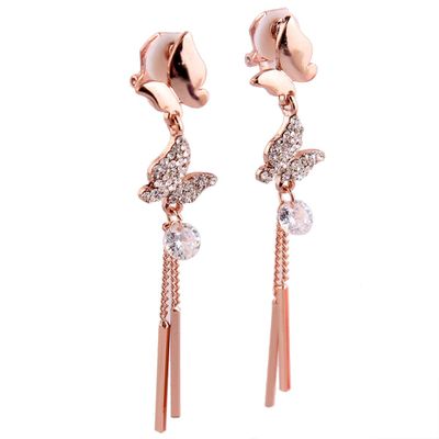 Grace Jun Fashion AAA CZ Butterfly Clip on Earrings No Pierced for Women (Rose gold plated ear clip)