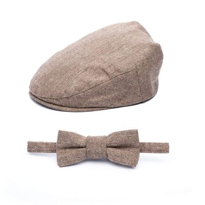 Born to Love Baby Boys Hat Vintage Driver Cap, Tan with Bow, 12-18 Months