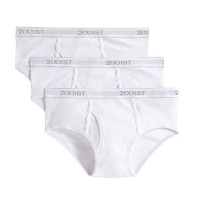 2(X)IST Men's Essential Cotton Fly Front Brief 3-Pack Pure White