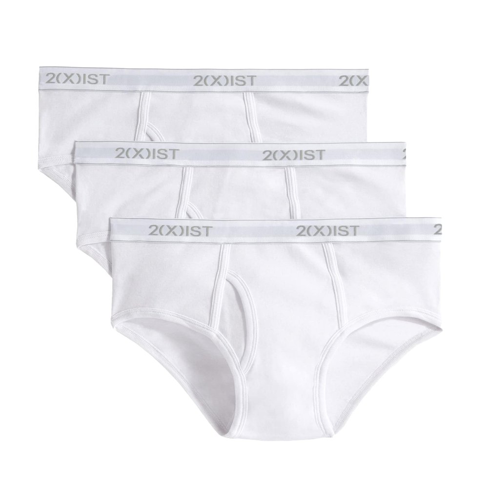 2(X)IST Men's Essential Cotton Fly Front Brief 3-Pack Pure White