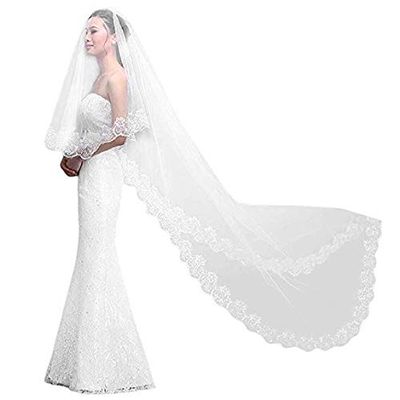 1 Tier Wedding Bridal Lace Veil Length 1.5 Meters 2Meters 3 Meters Ivory White Color
