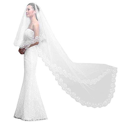 1 Tier Wedding Bridal Lace Veil Length 1.5 Meters 2Meters 3 Meters Ivory White Color