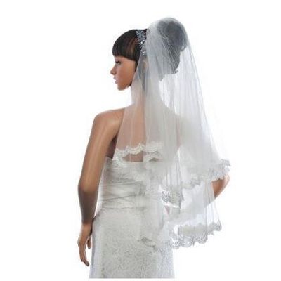 2 Tiers Elegant Wedding Bridal Lace Veil with Simple Design 150CM Ivory White Color