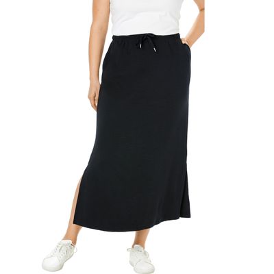 Woman Within Plus Size Petite Sport Knit Side-Slit Skirt - 38/40, Black