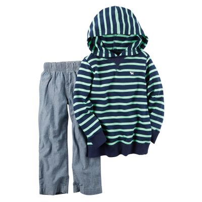 Carter's Baby Boys' 2-Piece Hoodie and Pant Set Navy Mint Stripe New Born