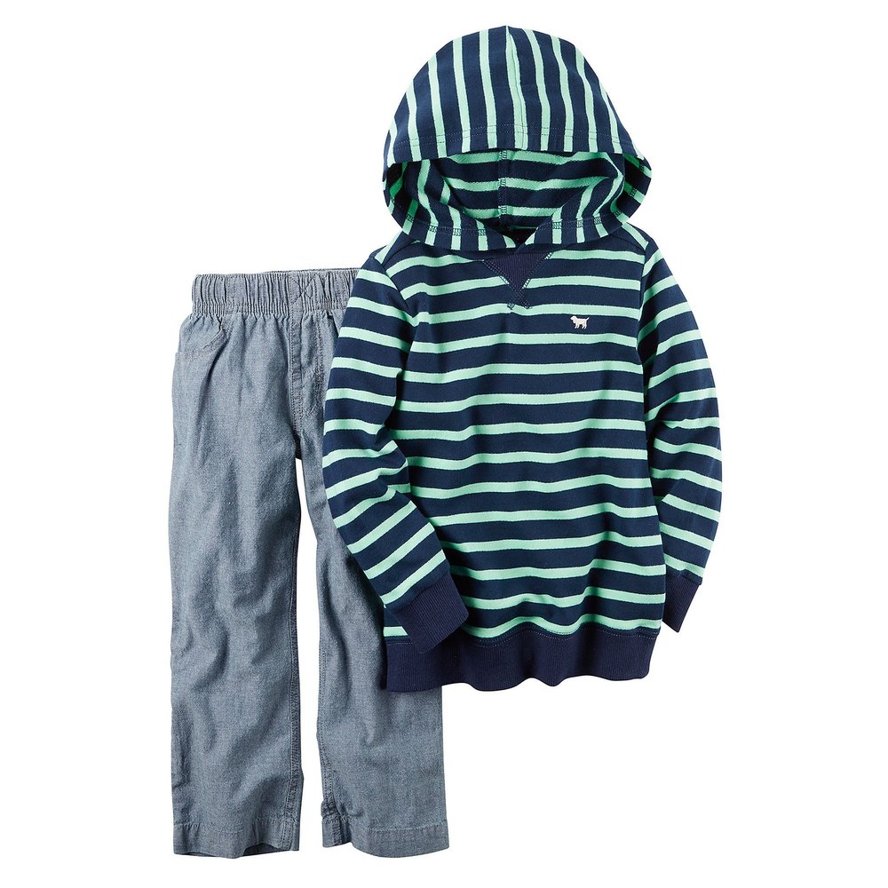 Carter's Baby Boys' 2-Piece Hoodie and Pant Set Navy Mint Stripe New Born