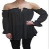 Anna-Kaci Womens Semi Sheer Boho Peasant Long Sleeve Off The Shoulder Top, Black, X-Large view 2