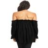 Anna-Kaci Womens Semi Sheer Boho Peasant Long Sleeve Off The Shoulder Top, Black, X-Large view 3