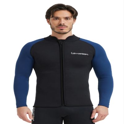 Lemorecn Mens 3mm Wetsuits Jacket Long Sleeve Neoprene Wetsuits Top(2031blackblueXL)