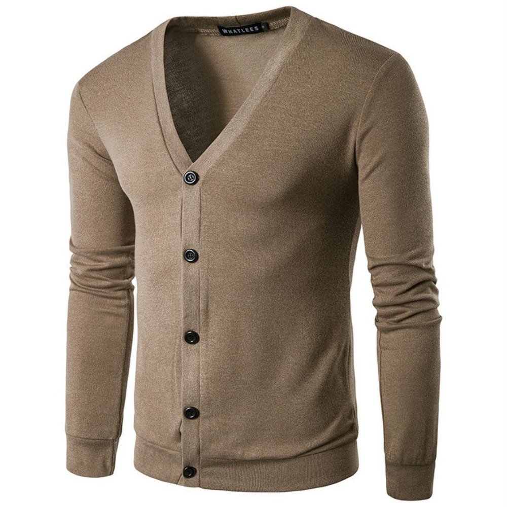 2017 Spring Summer New Men's Casual Sweater City Fashion V Collar Long Sleeved Cardigan Single-Breasted Sweater Coffee