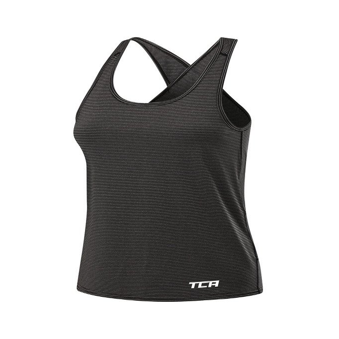 TCA Womens Vista Cross Back Keyhole Running & Gym Vest Top - Black Marl, M