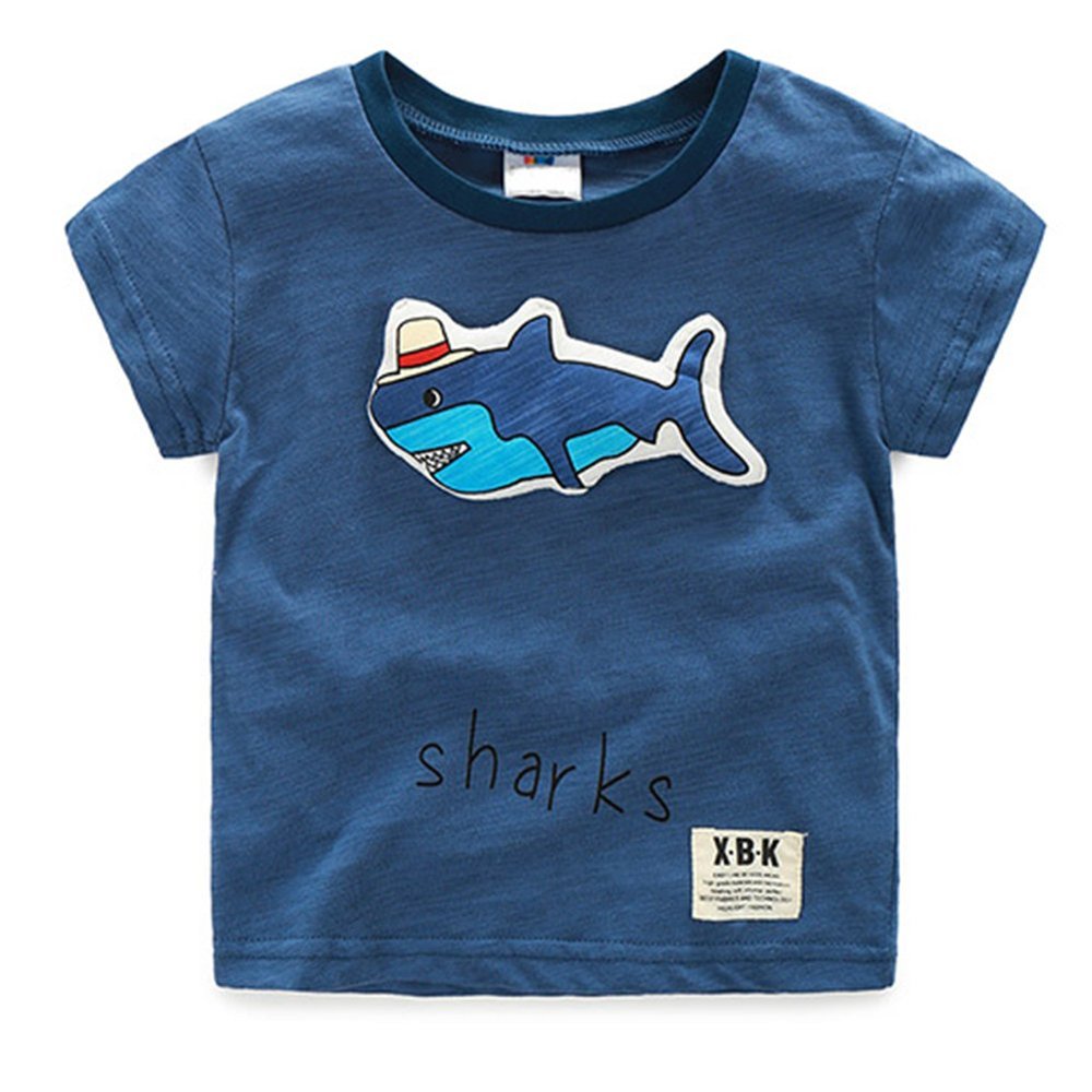 Motecity Fashion Little Boys' Sharks Printed T-Shirt Blue 5T