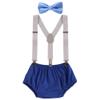 IBTOM CASTLE Baby Boys Adjustable Y Back Clip Suspenders Outfit First Birthday Bloomers Bowtie set Sky Blue + Navy view 1