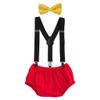 IBTOM CASTLE Baby Boys Adjustable Y Back Clip Suspenders Outfit First Birthday Bloomers Bowtie set Yellow + Black + Red view 1