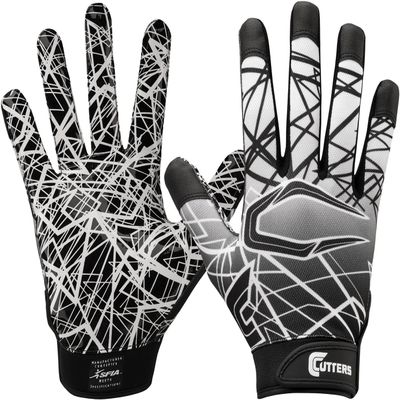 Cutters Football Gloves - Game Day Football Receiver Gloves with High Tack Silicone Grip, Superior Support and Protection - Black and White - Youth-Small