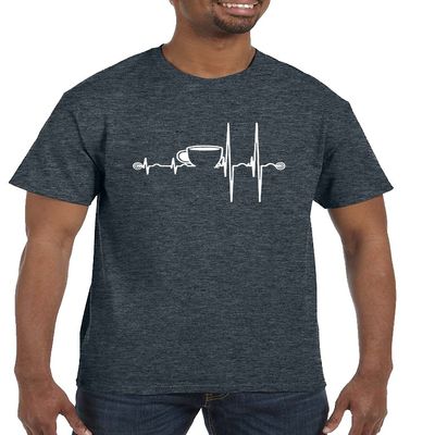 ALLNTRENDS Men's T Shirt Coffee Heartbeat Coffee Lovers Funny Shirt (L, Heather Black)