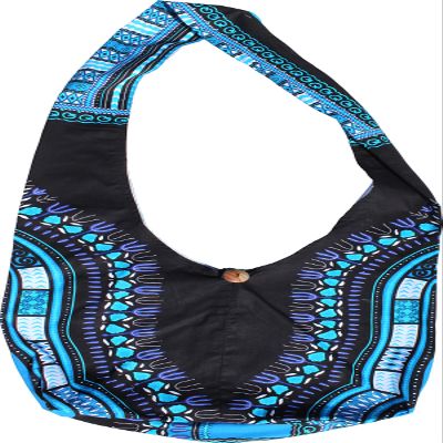 RaanPahMuang Reversable Dashiki Pattern Monks Shoulder Bag Long Strap, X-Large, Black Blue/Dodger Blue