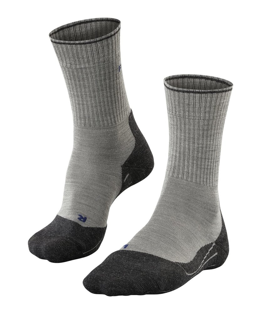 FALKE Women's TK2 Explore Wool Silk Hiking Socks, Merino Wool Silk, Breathable Quick Dry, Mid Calf, Medium Padding, Grey (Light Grey 3400), 8-9, 1 Pair