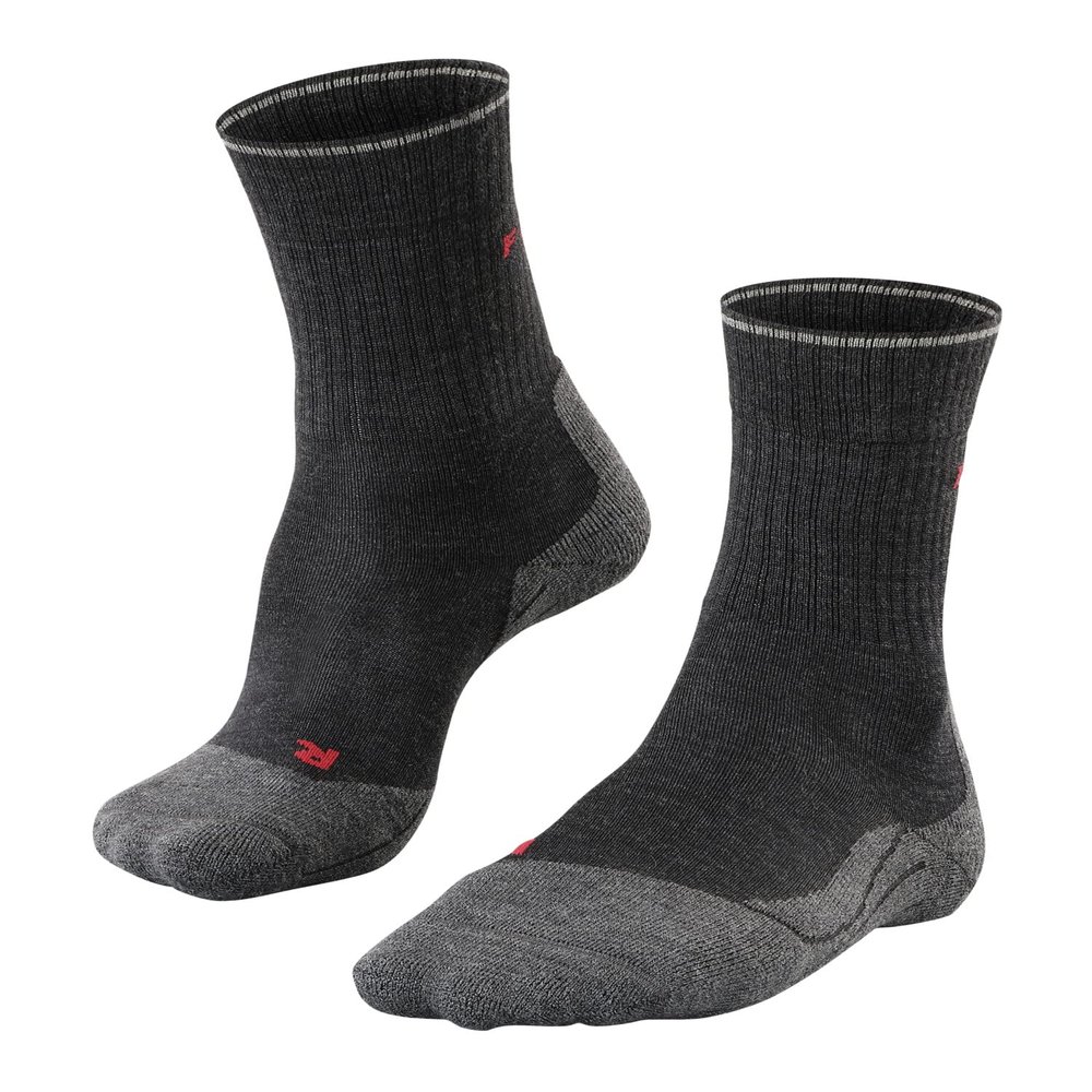 FALKE Women's TK2 Explore Wool Silk Hiking Socks, Mid Calf, Medium Padding, Breathable Quick Dry, Wool Silk, Grey (Anthracite Melange 3080), 8-9, 1 Pair