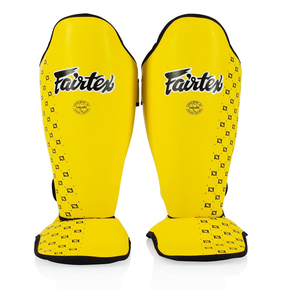 Fairtex SP5 Muay Thai Shin Guards for Men, Women, Kids | Shinguards are Premium, Lightweight & Durable | Extended Protection to Avoid shin splints During Training or Sparring - Extra Large,Yellow