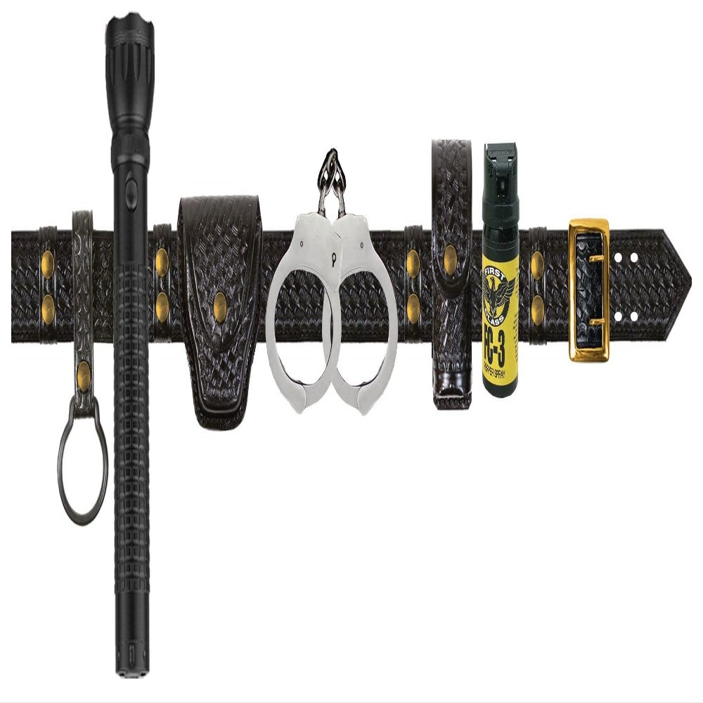 First Class POLICE, SHERIFF AND SECURITY BASKET-WEAVE & BRASS BELT COMBO (48)