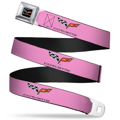 Belt Seatbelt Buckle C6 Logo Repeat Pink Black 32 to 52 Inches