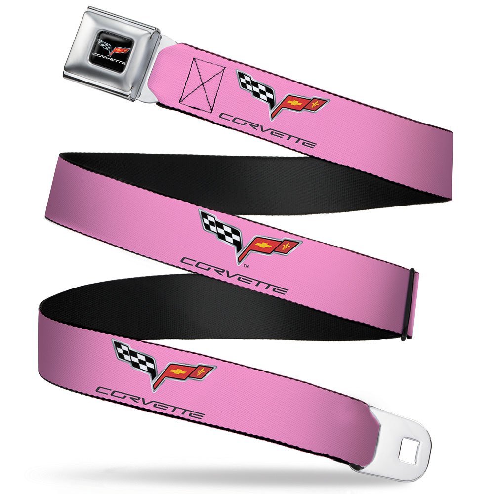 Belt Seatbelt Buckle C6 Logo Repeat Pink Black 32 to 52 Inches