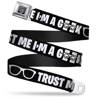 Buckle-Down Seatbelt Belt - I'M A GEEK/Glasses Black/White - 1.0" Wide - 20-36 Inches in Length