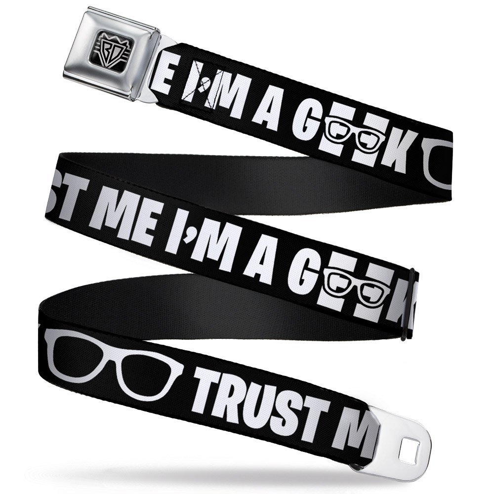 Buckle-Down Seatbelt Belt - I'M A GEEK/Glasses Black/White - 1.0" Wide - 20-36 Inches in Length