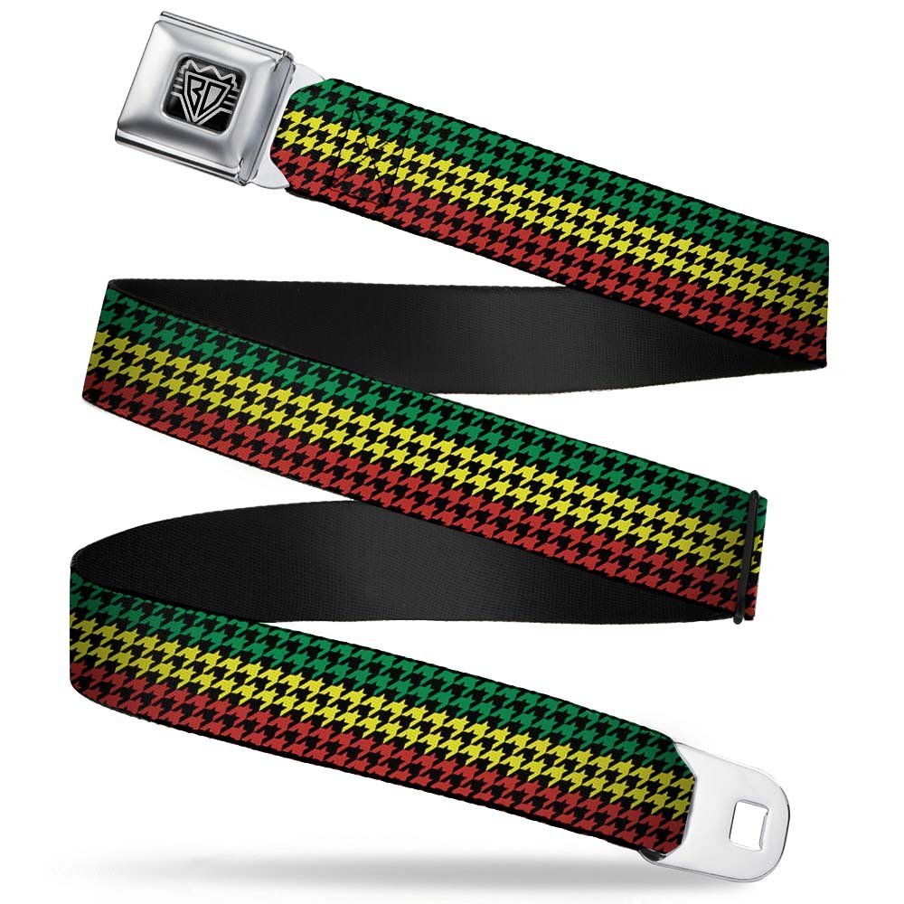 Buckle-Down Seatbelt Belt - Houndstooth Black/Rasta - 1.0" Wide - 20-36 Inches in Length