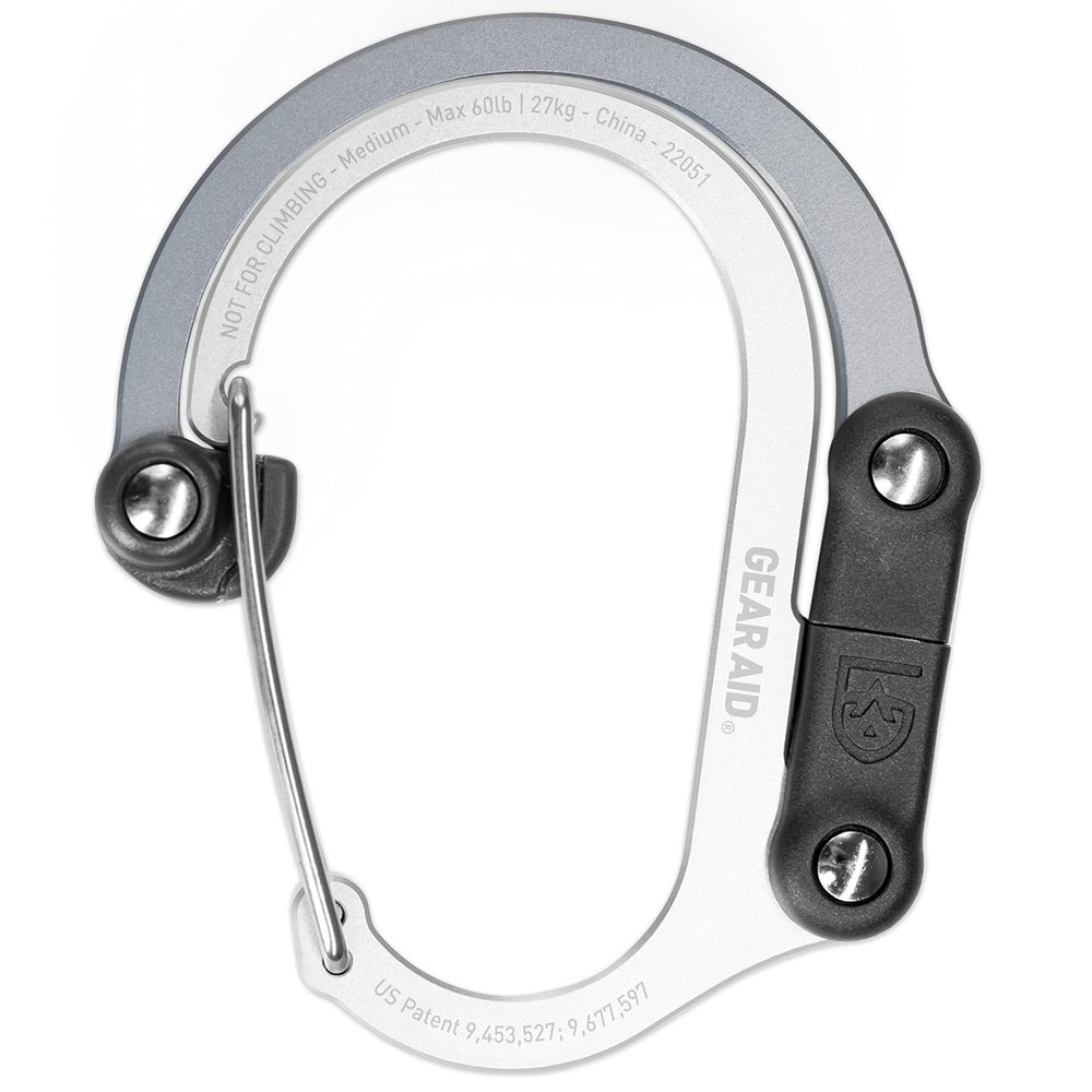 GEAR AID HEROCLIP Carabiner Clip and Hook (Medium) for Camping, Backpack, and Garage, Shade of Gray