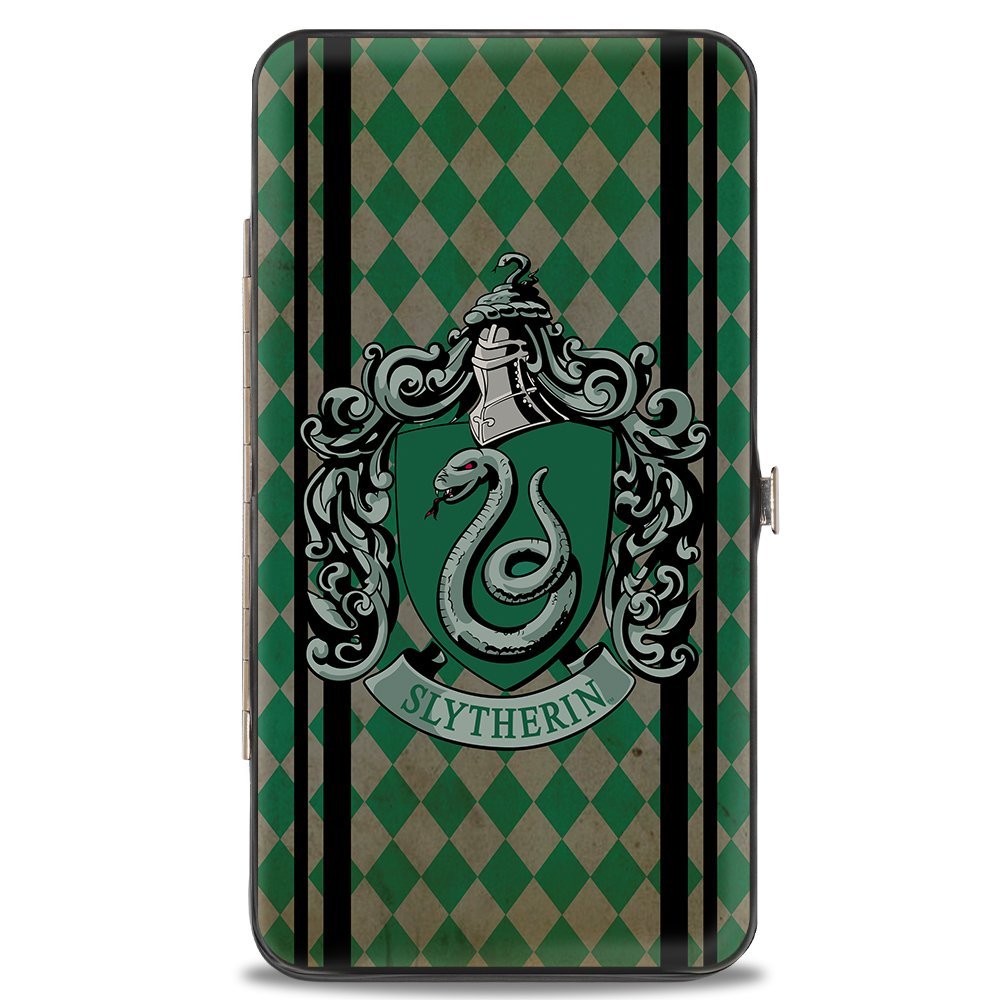 Buckle-Down womens Buckle-down Hinge - Slytherin Crest Stripes/Diamonds Greens/Black Wallet, Multicolor, 7 x 4 US