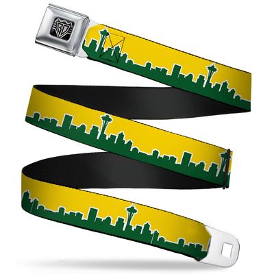 Buckle-Down Seatbelt Belt - Seattle Skyline Yellow/Emerald Green - 1.0" Wide - 20-36 Inches in Length