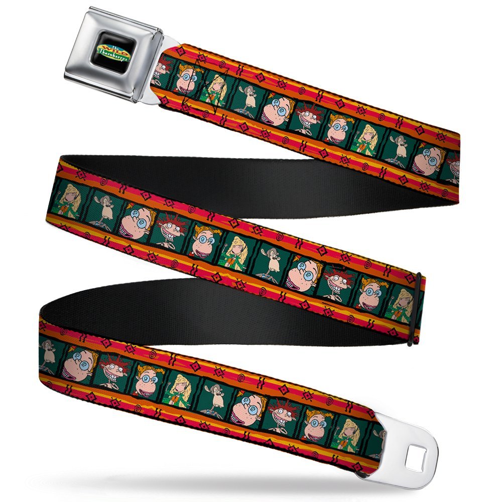 Buckle-Down Seatbelt Belt - Thorberry Kid's & Darwin Block Poses/Tribal Stripes Red/Orange/Green/Black - 1.0" Wide - 20-36 Inches in Length