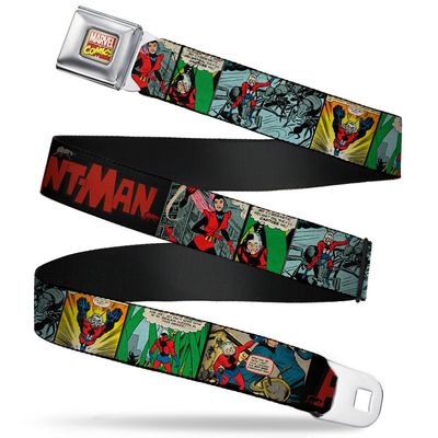 Buckle-Down Seatbelt Belt - Classic ANT-MAN 6-Comic Scene Blocks Black/Red/Grays - 1.0" Wide - 20-36 Inches in Length