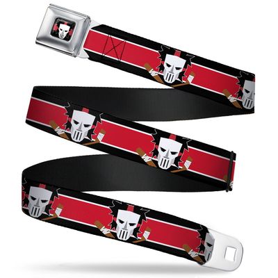 Buckle-Down Seatbelt Belt - Casey Jones Baseball & Hockey Stick C/U Stripe Black/White/Red - 1.0" Wide - 20-36 Inches in Length