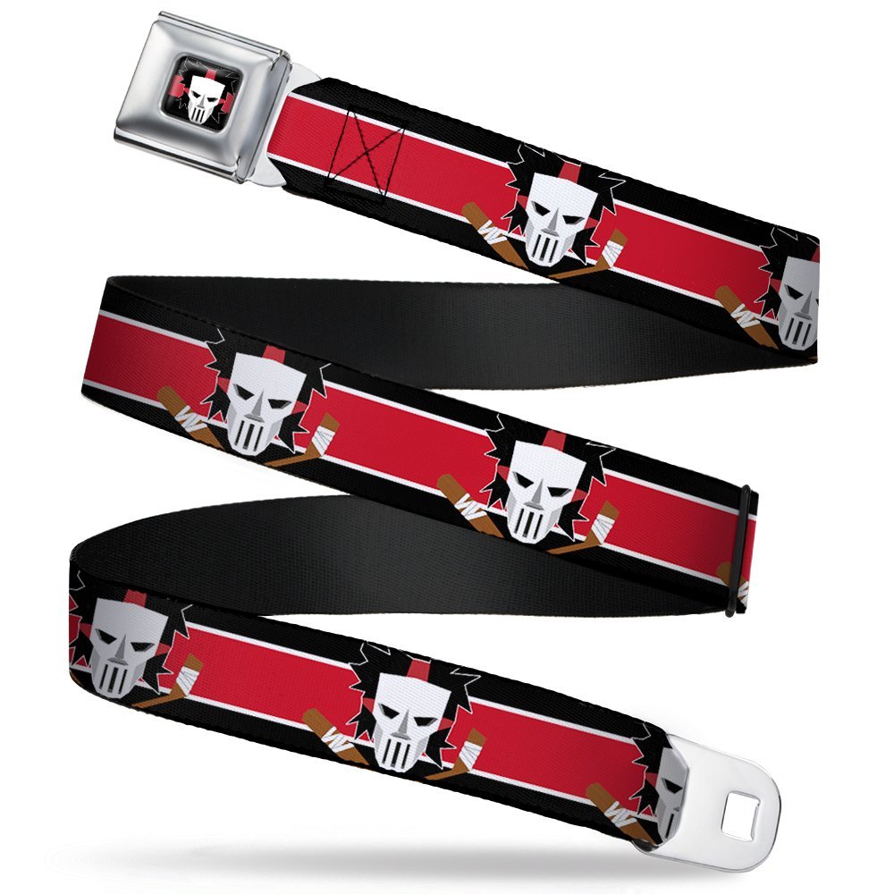 Buckle-Down Seatbelt Belt - Casey Jones Baseball & Hockey Stick C/U Stripe Black/White/Red - 1.0" Wide - 20-36 Inches in Length