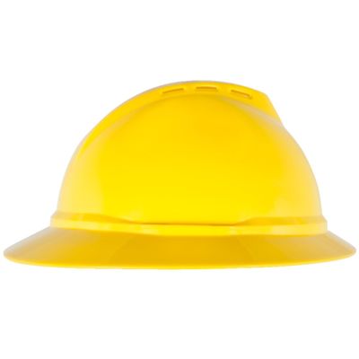 MSA 10167913 V-Gard 500 Full-Brim Hard Hat With Fas-Trac III Ratchet Suspension | Polyethylene Shell, Superior Impact Protection, Self Adjusting Crown Straps - Standard Size in Yellow