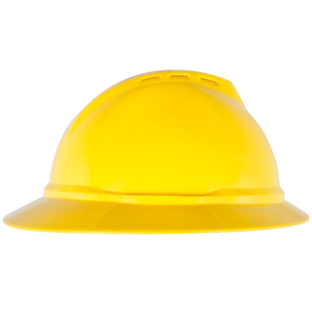 MSA 10167913 V-Gard 500 Full-Brim Hard Hat With Fas-Trac III Ratchet Suspension | Polyethylene Shell, Superior Impact Protection, Self Adjusting Crown Straps - Standard Size in Yellow