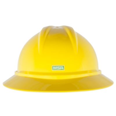 MSA 10167952 V-Gard 500 Full-Brim Hard Hat With 6-Point Fas-Trac III Ratchet Suspension | Polyethylene Shell, Superior Impact Protection, Self Adjusting Crown Straps - Standard Size in Yellow
