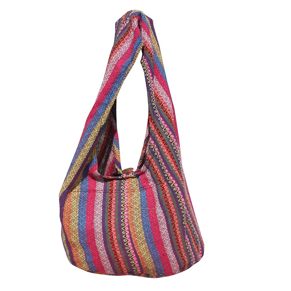 RaanPahMuang Thick Soft Cotton Large Yaam Shoulder Mexican Messenger Bag Long Strap, Large, Multi Red