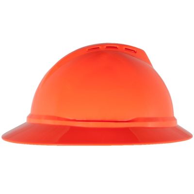MSA 10168453 V-Gard 500 Full-Brim Hard Hat With 6-Point Fas-Trac III Ratchet Suspension | Polyethylene Shell, Superior Impact Protection, Self Adjusting Crown Straps - Standard Size in Hi-Viz Orange