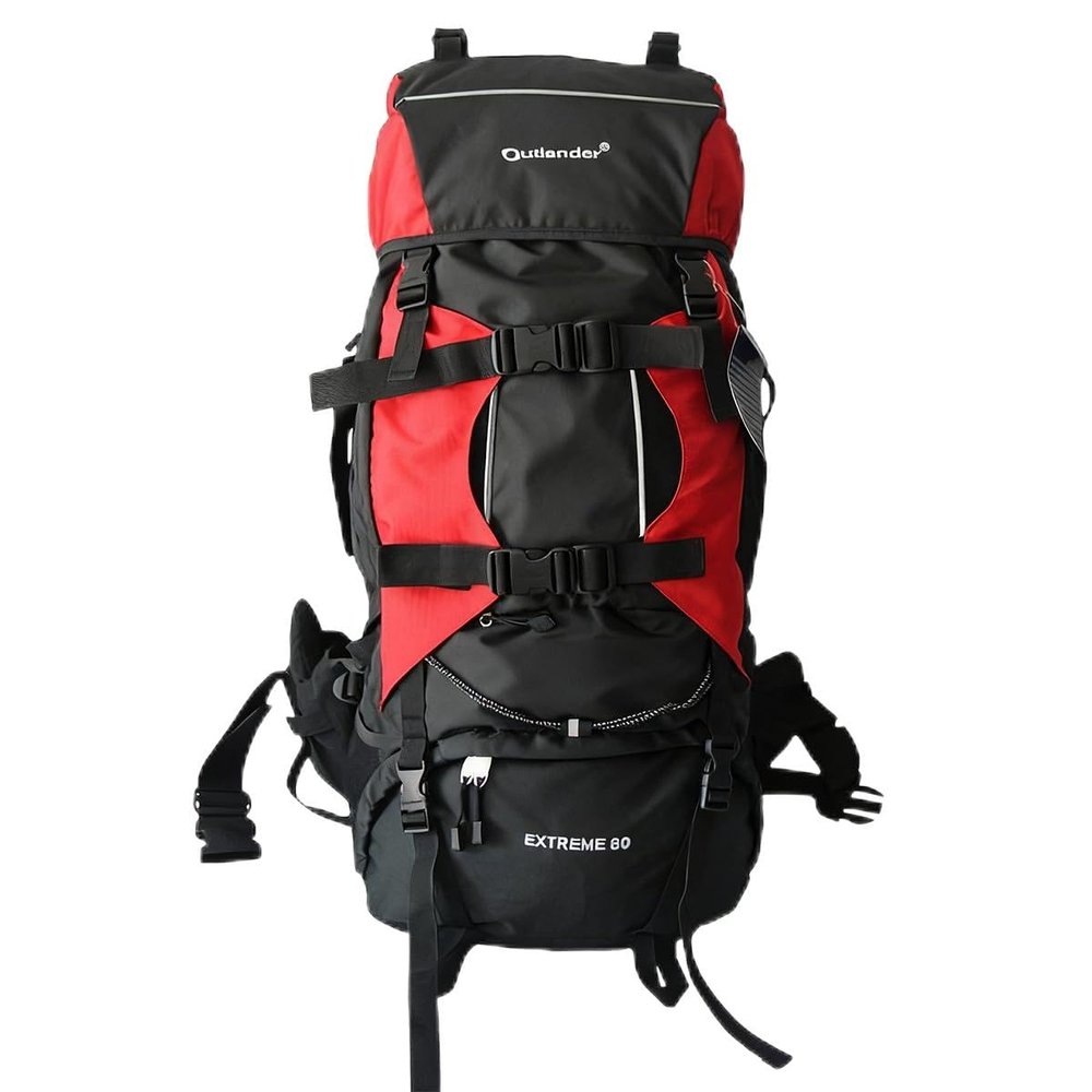 UNISTRENGH 80L Internal Frame Backpack Hiking Camping Backpacking Water Resistant Pack Trekking Bag with RainCover (Red)