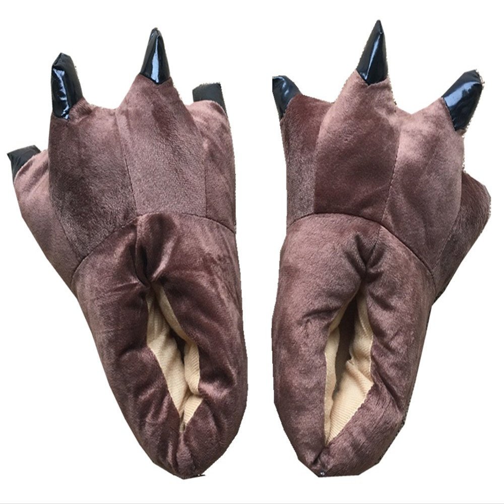 Unisex Plush Paw Claw House Slippers Animal Costume Shoes Brown L