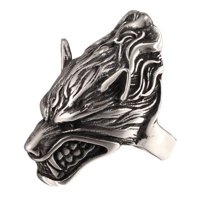 316L Stainless Steel Mens Fierce Black Wolf Skull Head Ring Size 7-13 Punk New Jewelry