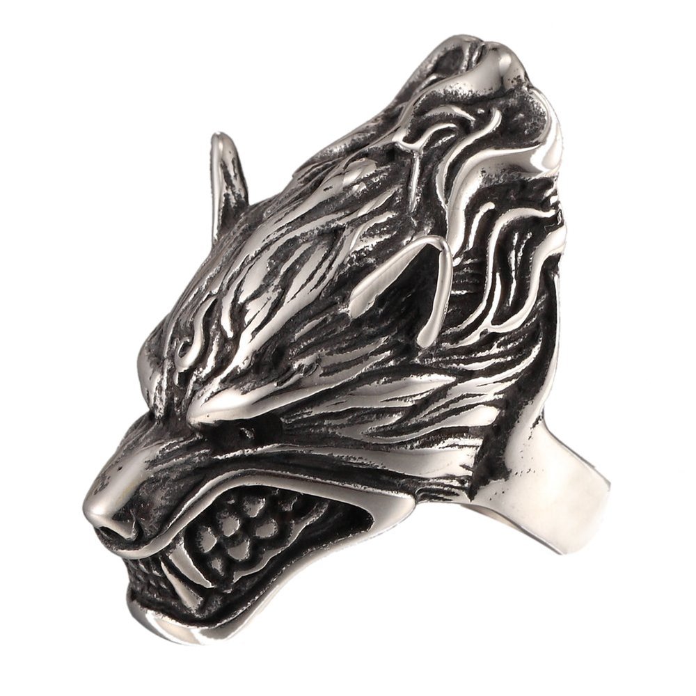 316L Stainless Steel Mens Fierce Black Wolf Skull Head Ring Size 7-13 Punk New Jewelry