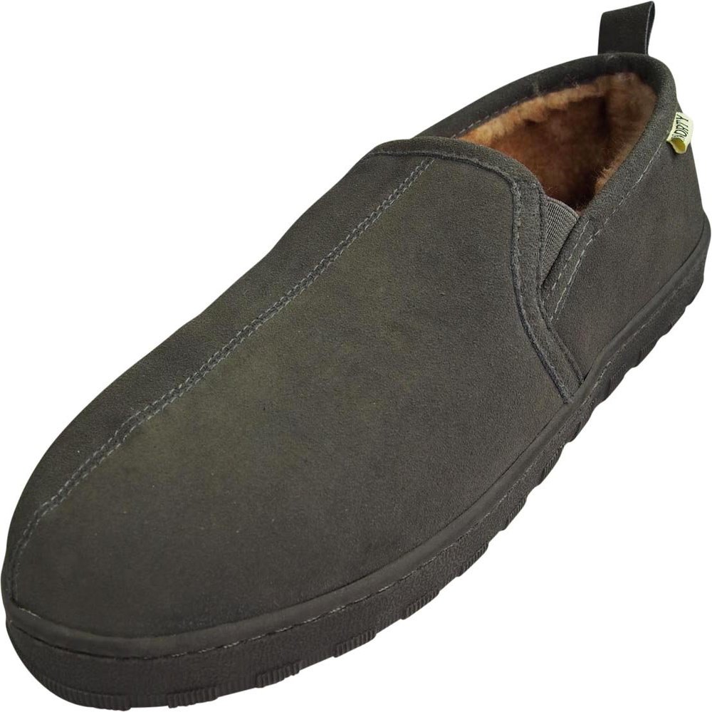 NORTY - Mens Suede Leather Twin Gore Slipper, Grey 39867-13D(M) US