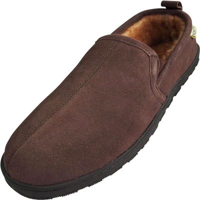 NORTY - Mens Suede Leather Twin Gore Slipper, Chocolate 39865-13D(M) US