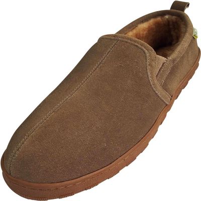 NORTY - Mens Suede Leather Twin Gore Slipper, Driftwood 39868-7D(M) US Taupe